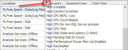 Advisory Conditions Event Logs filtering example